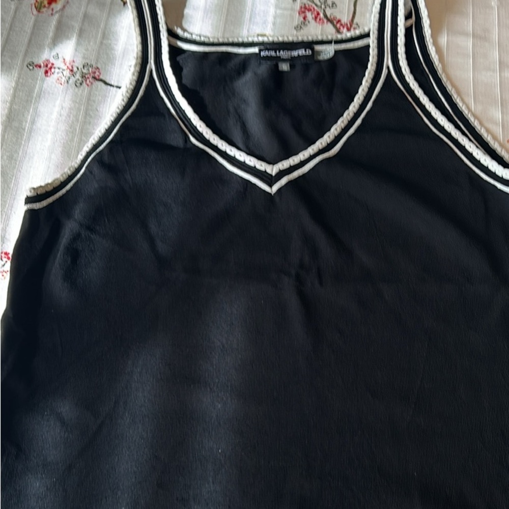 Karl Lagerfeld Black and White Trim Tank Top